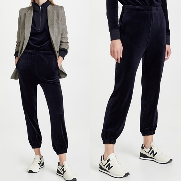 New Nili Lotan Lyvia Luxe Velour Navy Jogger Sweatpants NWT Size XS - Picture 1 of 16